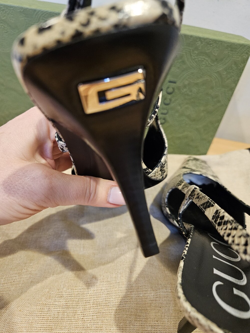 Gucci python snake print slingback shoes size 39.5 - Picture 6 of 9